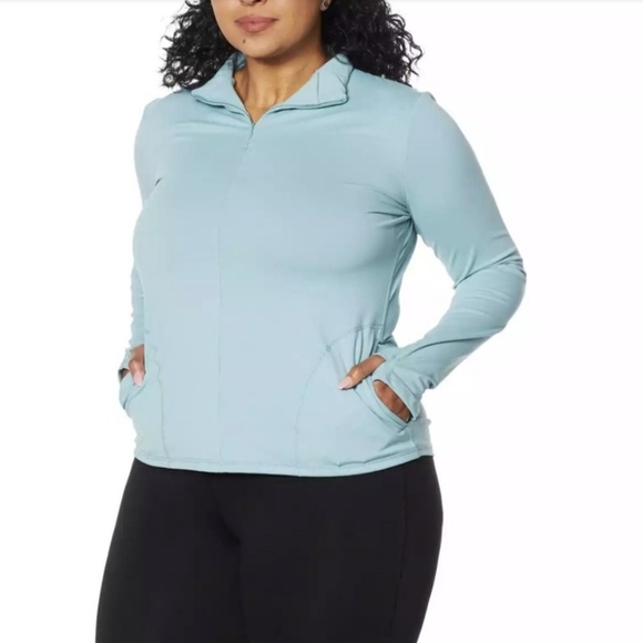 NEW! Shadow Sport Fitted Mock-Neck Zip Front Athletic Jacket, Light Blue - Picture 3 of 9